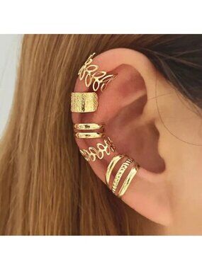 Ear Bands Cuffs Clips Rings 5pc Gold Adjustable Beach Boho Stylish Trendy Simple